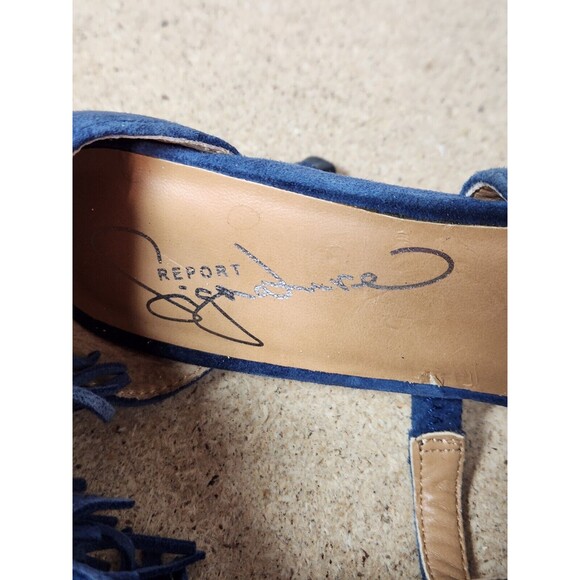 Report Elle Stiletto Heels Blue Suede Size 6.5 Fringe Strappy 4” Heel - Picture 10 of 10